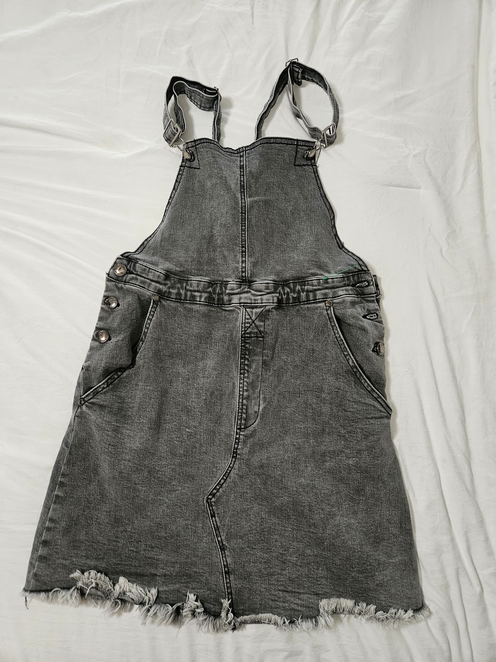 Listicle Denim Overall Dress with Frayed Hem
